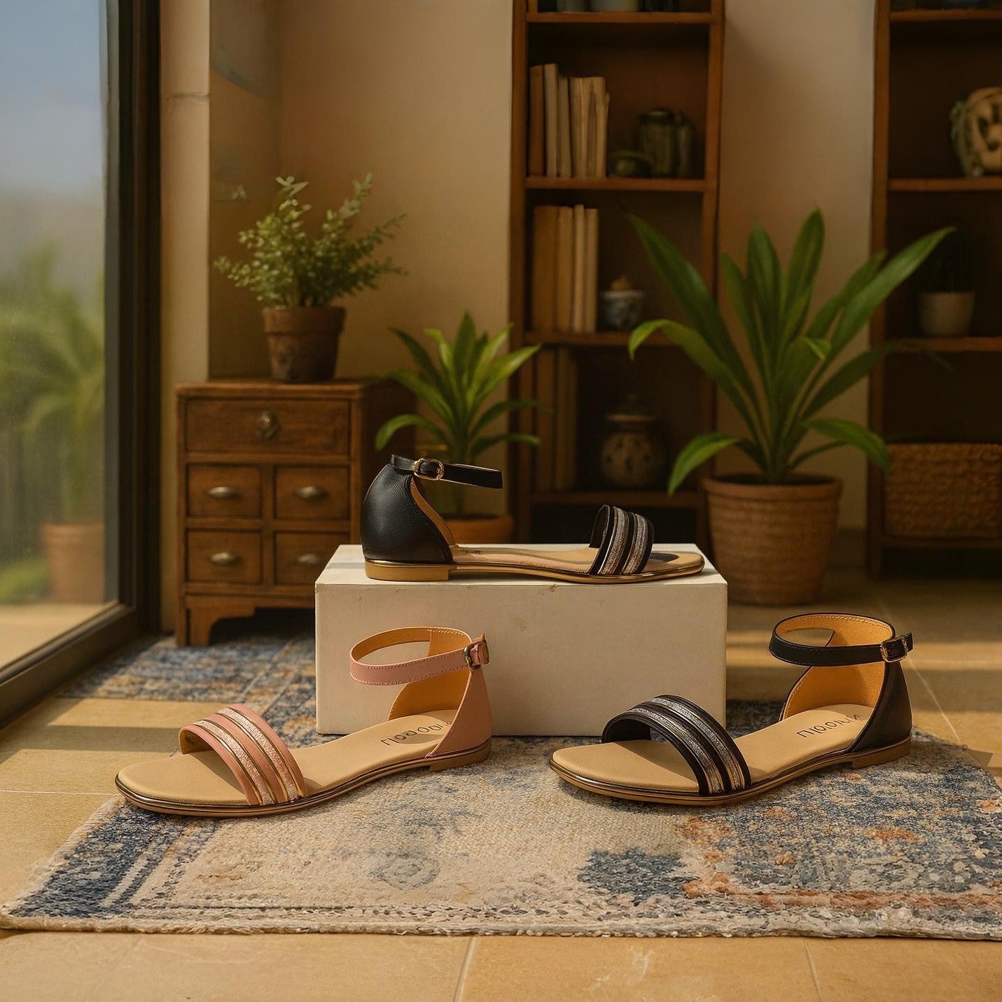 Women Chic Sparkle Strap Flats