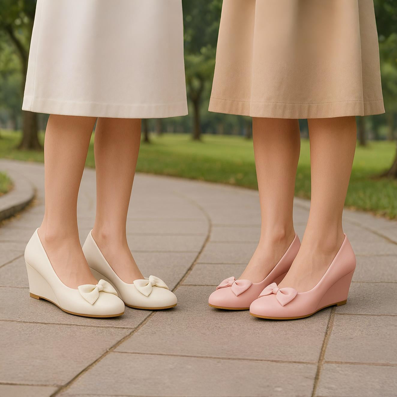 Women Bow Wedge Heels