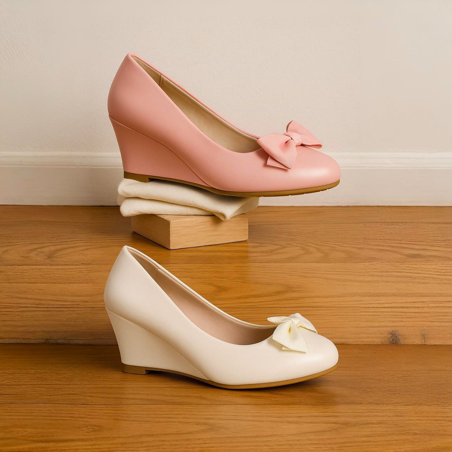 Women Bow Wedge Heels