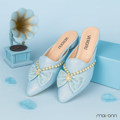 Premium Pearl Bow Glitter Mules