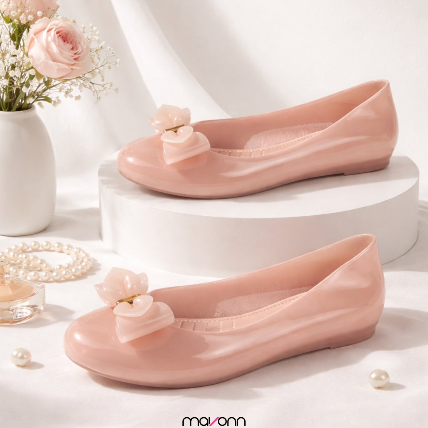 Women Chic Gloss Bow Flats