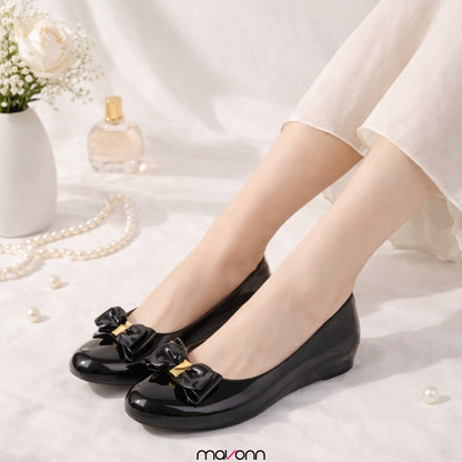 Women Chic Gloss Bow Flats