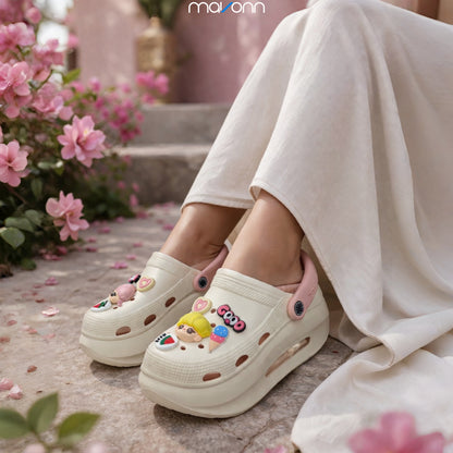 Women Doll Charm Crocs- Off white | Beige Edition
