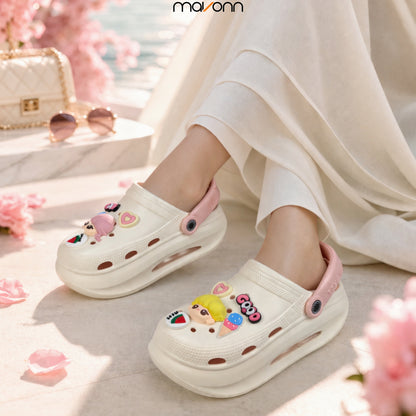 Women Doll Charm Crocs- Off white | Beige Edition