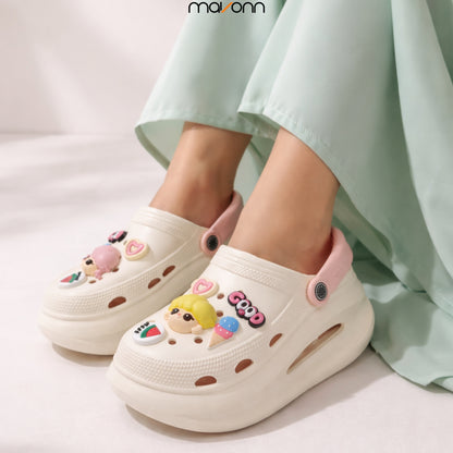 Women Doll Charm Crocs- Off white | Beige Edition