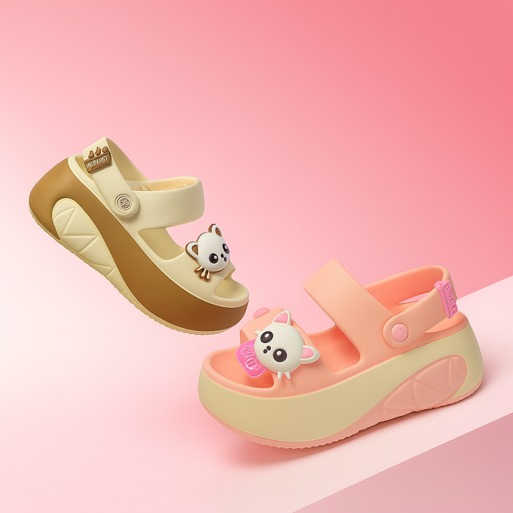 Women Cute Cat Platform Slides