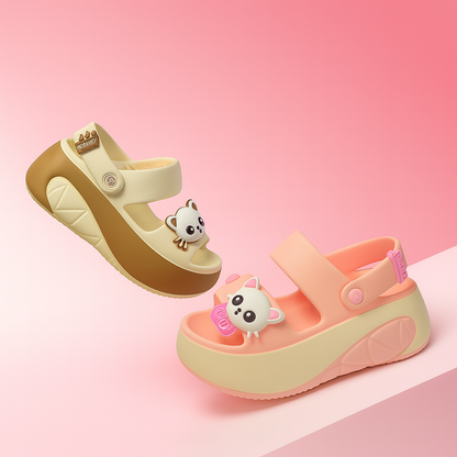 Women Cute Cat Platform Slides