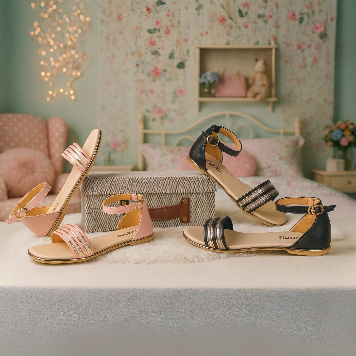 Women Chic Sparkle Strap Flats