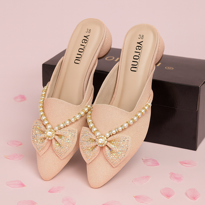 Premium Pearl Bow Glitter Mules
