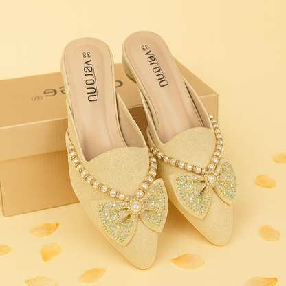 Premium Pearl Bow Glitter Mules