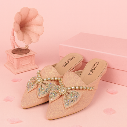 Premium Pearl Bow Glitter Mules