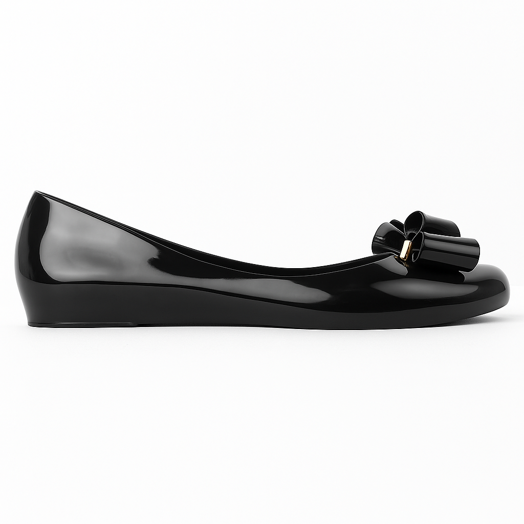 Women Chic Gloss Bow Flats – Light Pink | Black | Off White