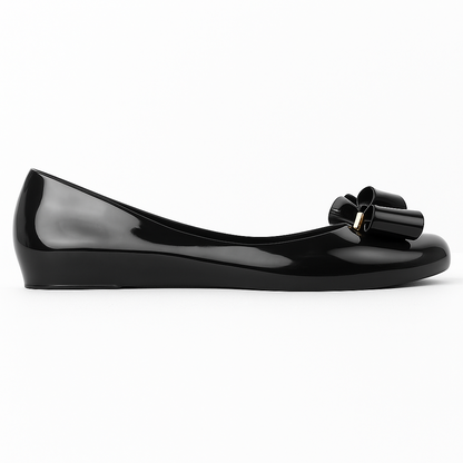 Women Chic Gloss Bow Flats – Light Pink | Black | Off White