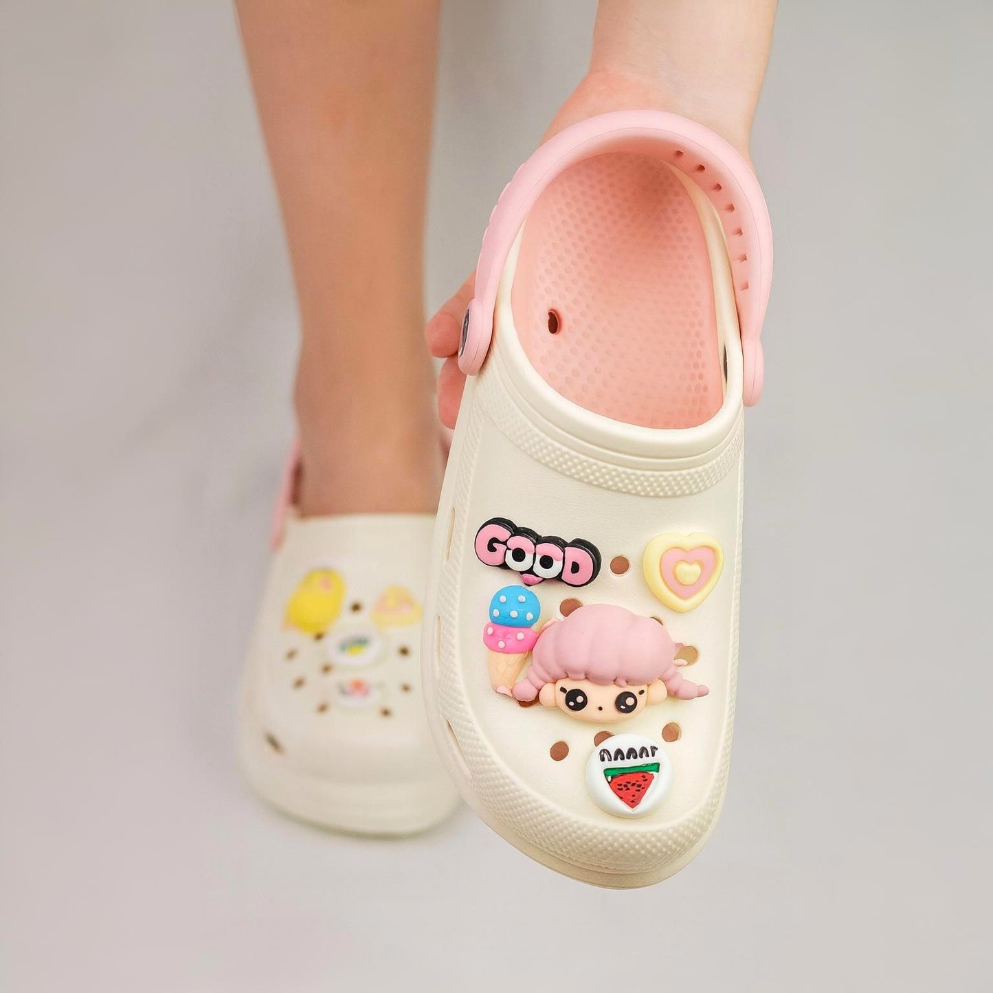 Women Doll Charm Crocs- Off white | Beige Edition