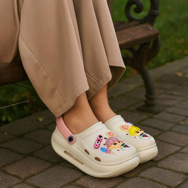 Women Doll Charm Crocs- Off white | Beige Edition