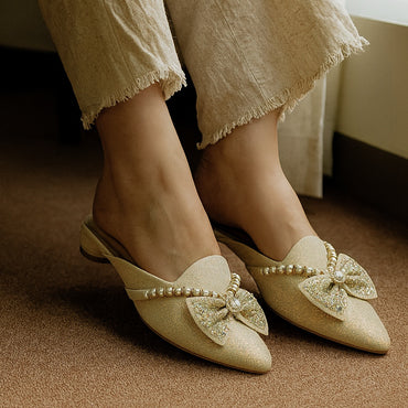Premium Pearl Bow Glitter Mules
