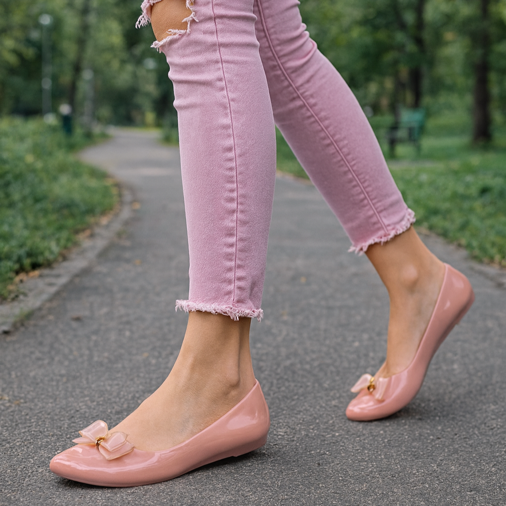 Women Chic Gloss Bow Flats
