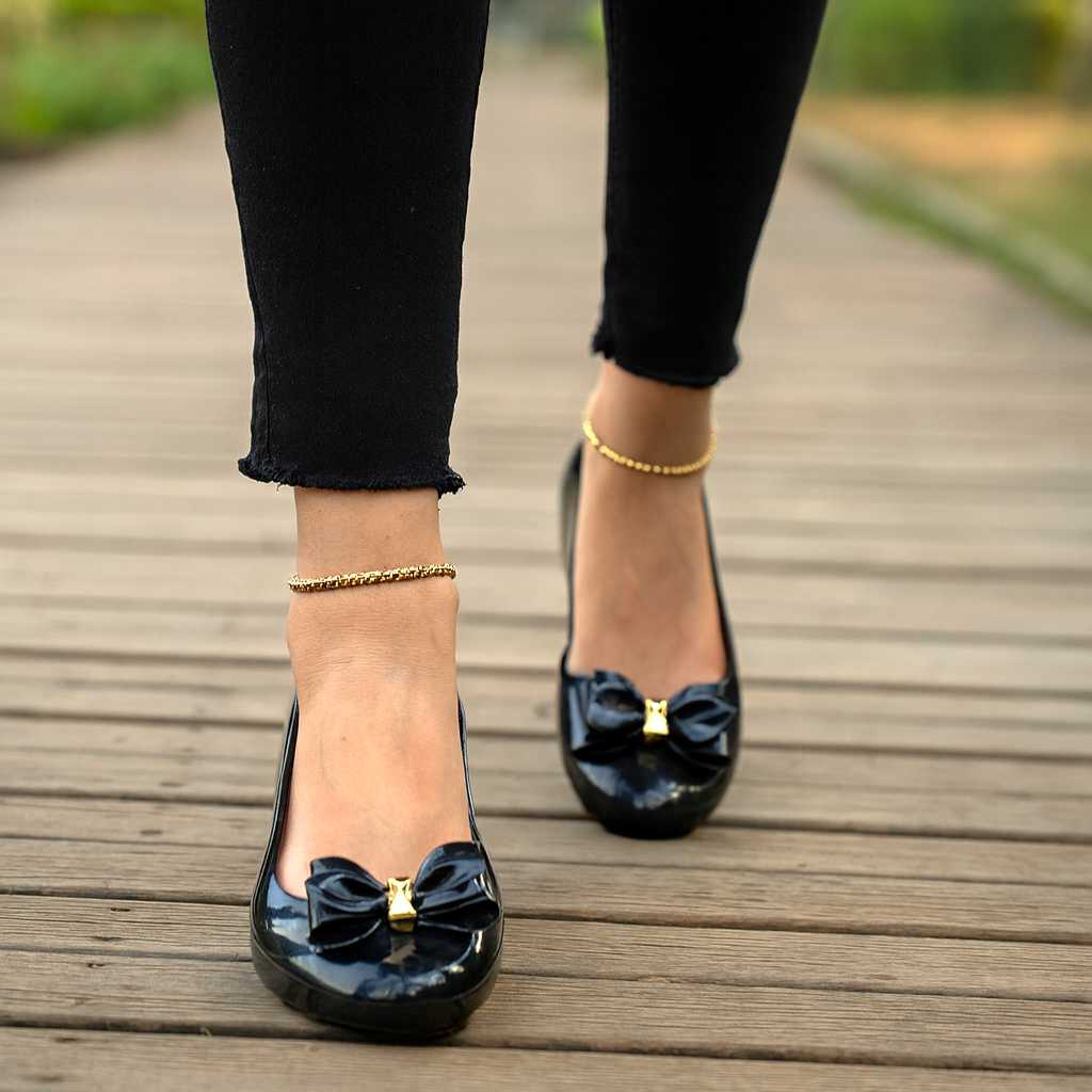 Women Chic Gloss Bow Flats