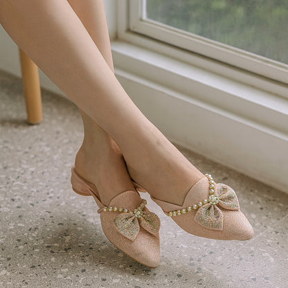 Premium Pearl Bow Glitter Mules