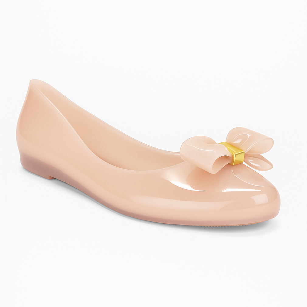 Women Chic Gloss Bow Flats – Light Pink | Black | Off White