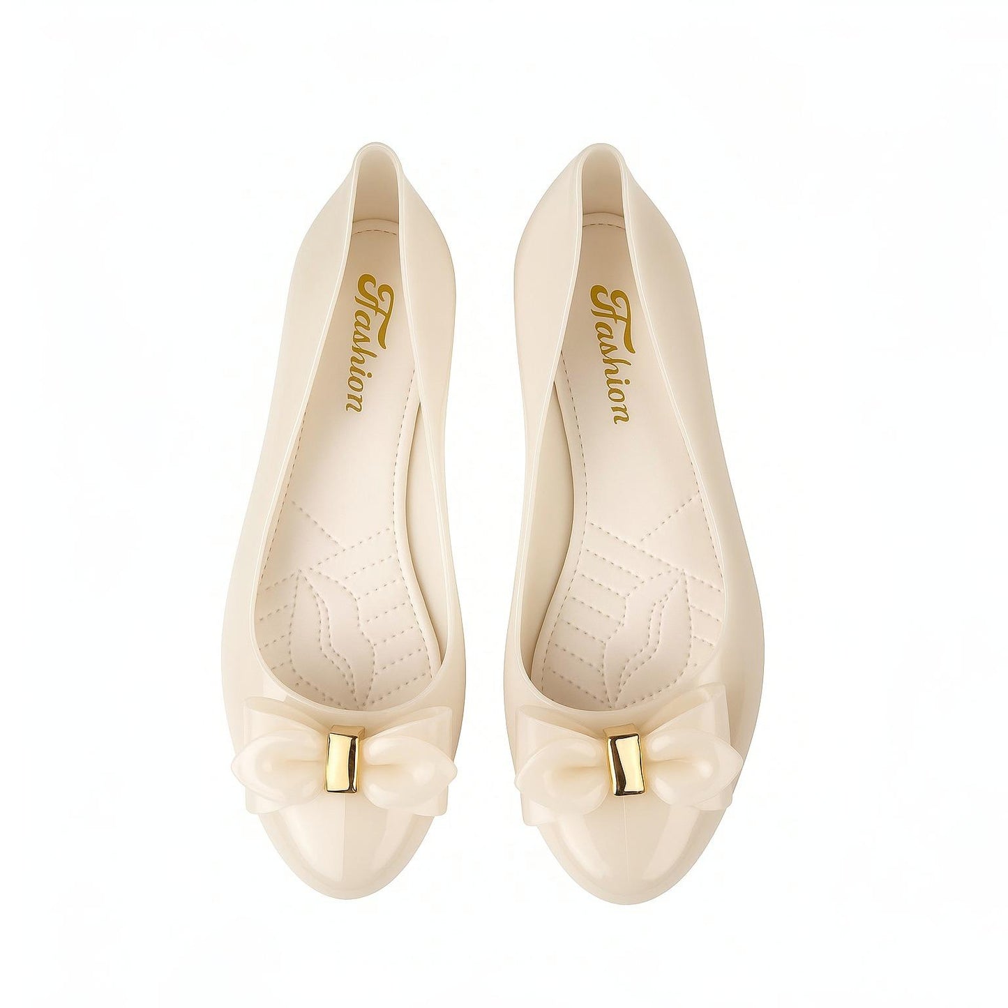 Women Chic Gloss Bow Flats – Light Pink | Black | Off White