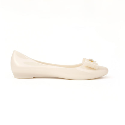 Women Chic Gloss Bow Flats – Light Pink | Black | Off White