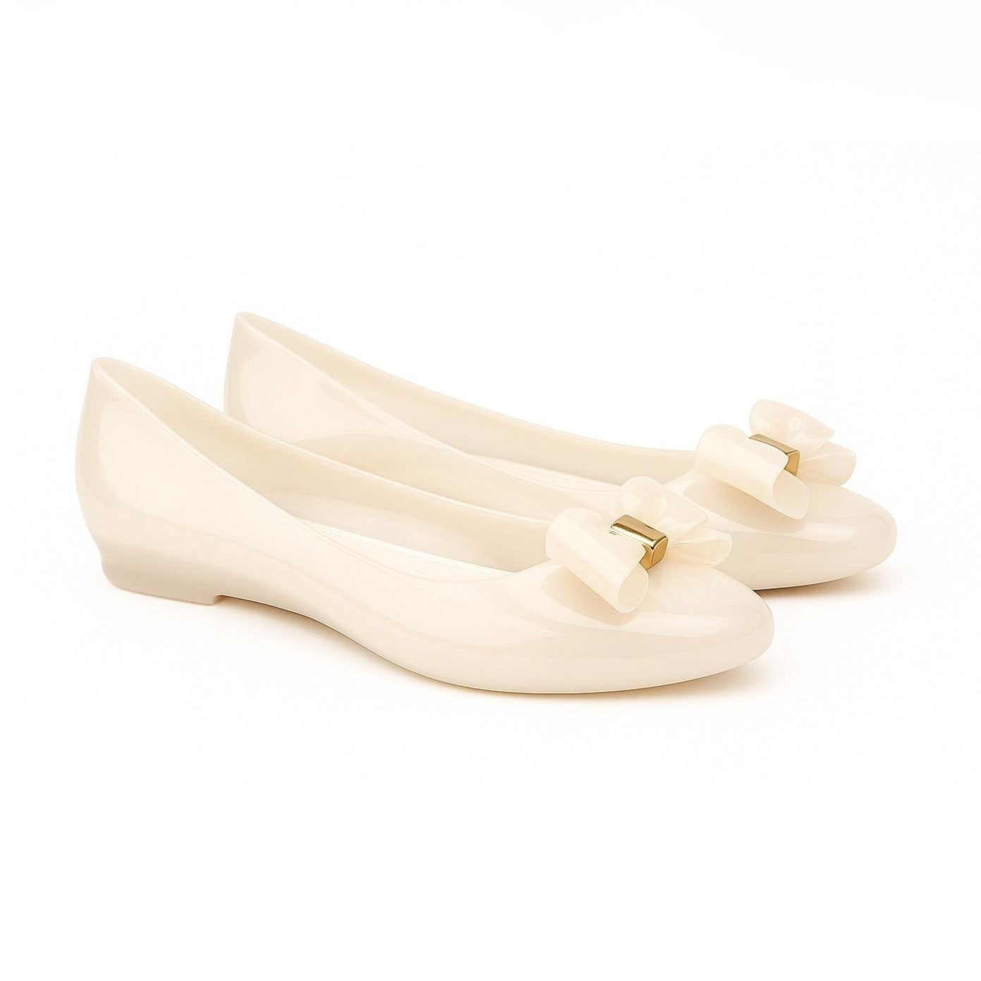 Women Chic Gloss Bow Flats – Light Pink | Black | Off White