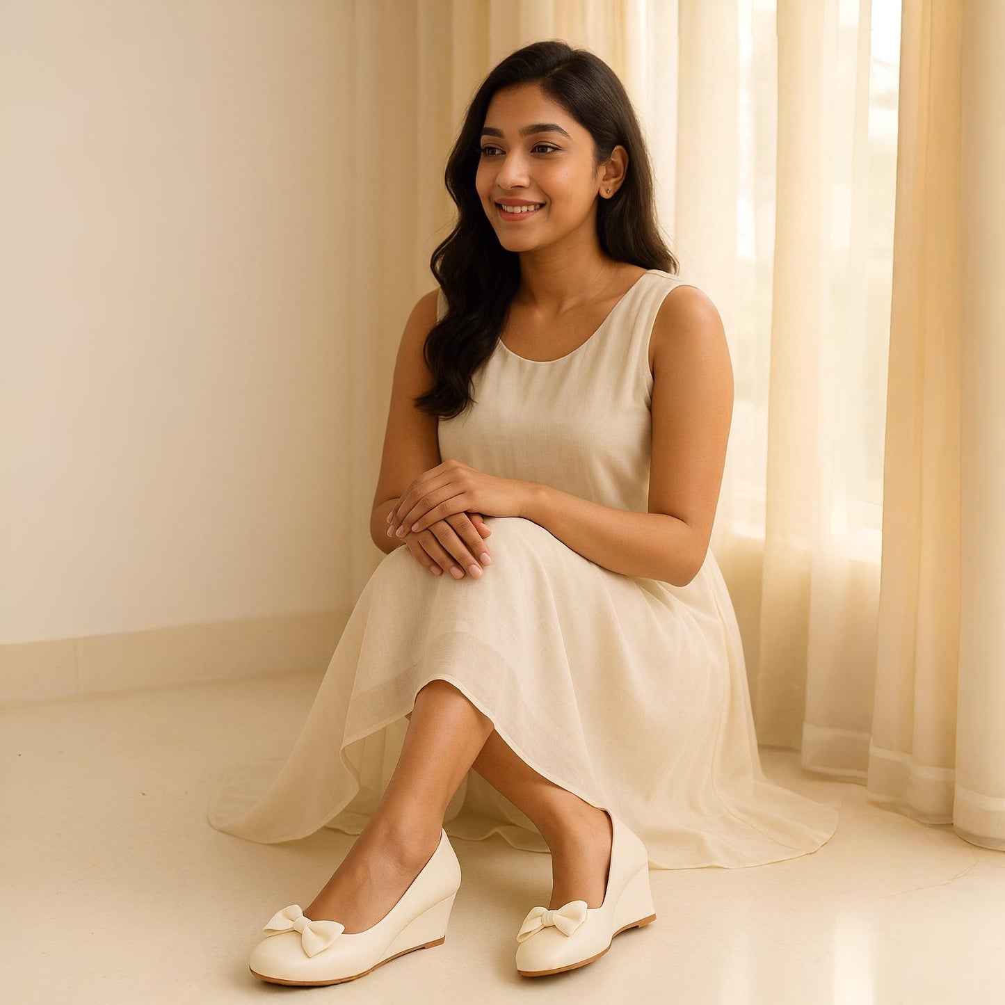 Women Bow Wedge Heels