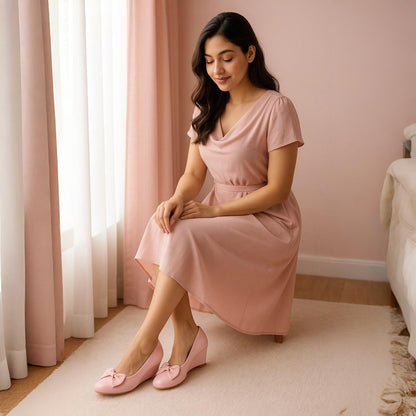 Women Bow Wedge Heels